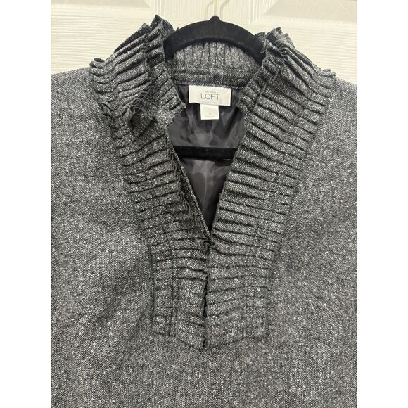 Ann Taylor LOFT Dress Womens 6 Gray Wool Blend Tweed Ruffle Neck Shift Pockets - Picture 4 of 12